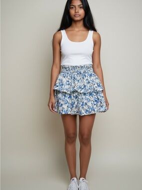 Girls Floral Tiered Mini Skort in Blue and White